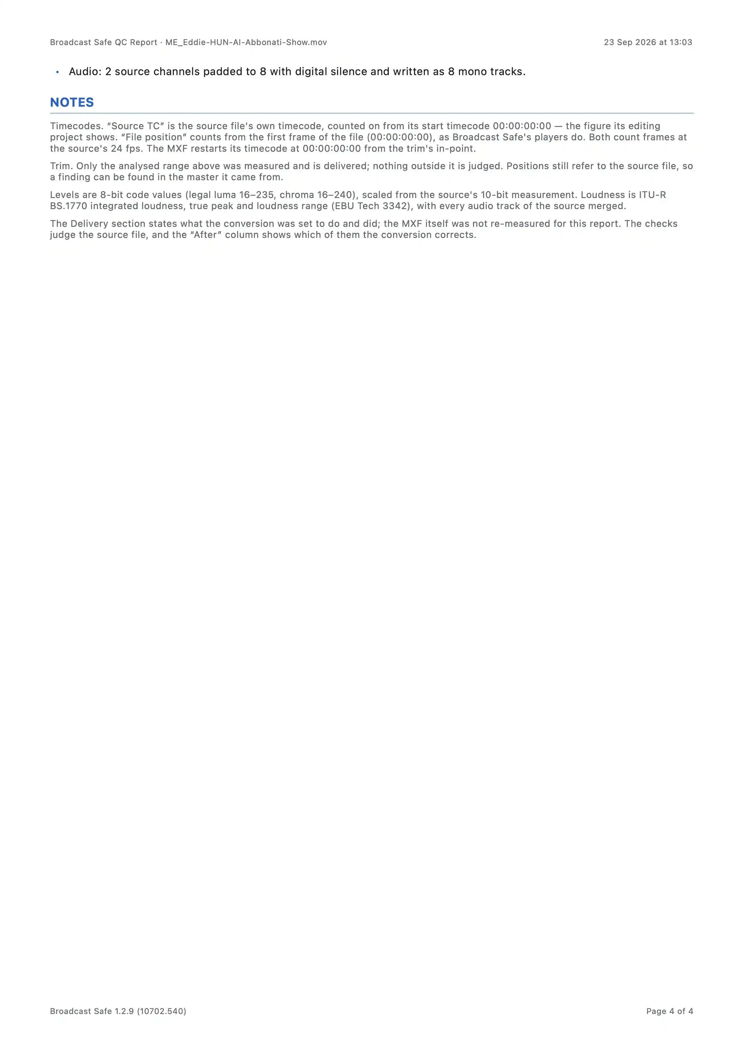 The page presents the closing portion of the QC report: a continuation bullet fr
