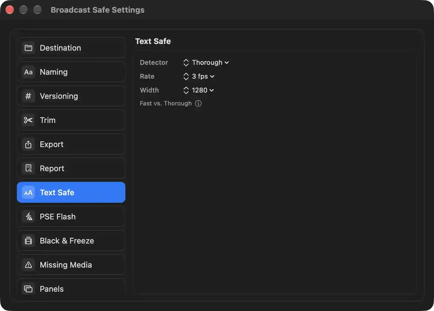 This pane configures how the optional Text Safe deep-analysis pass finds burned-