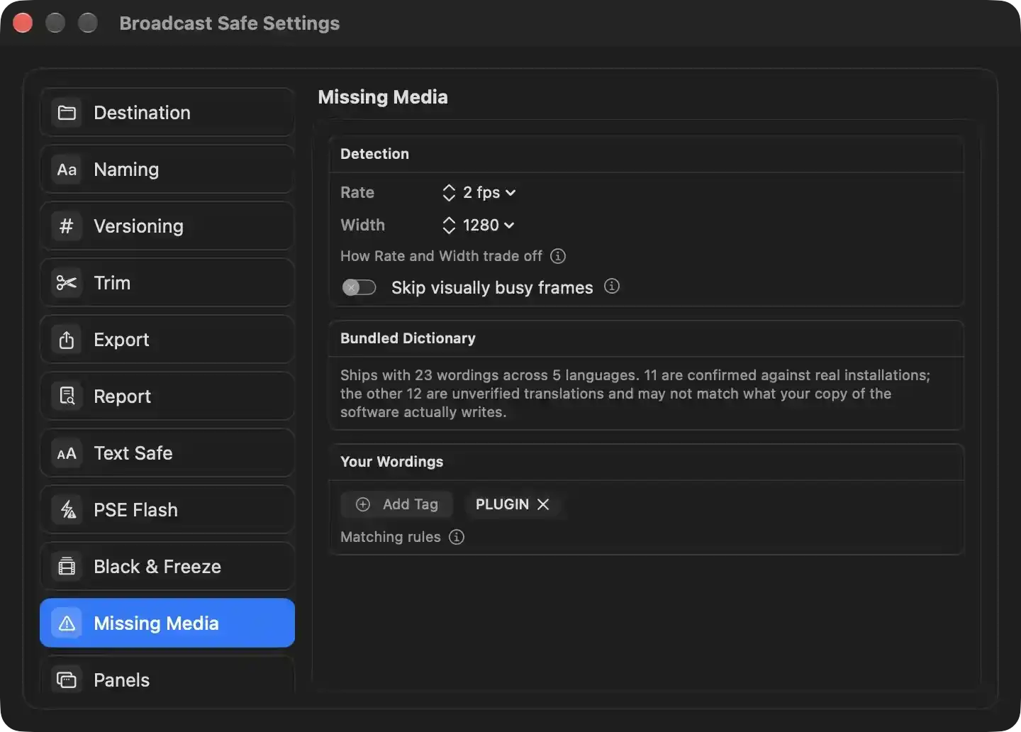 Configures how the missing-media pass scans a master for editor error cards burn