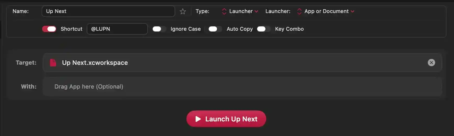 Configures a launcher snippet that opens or reveals a file, folder, or applicati