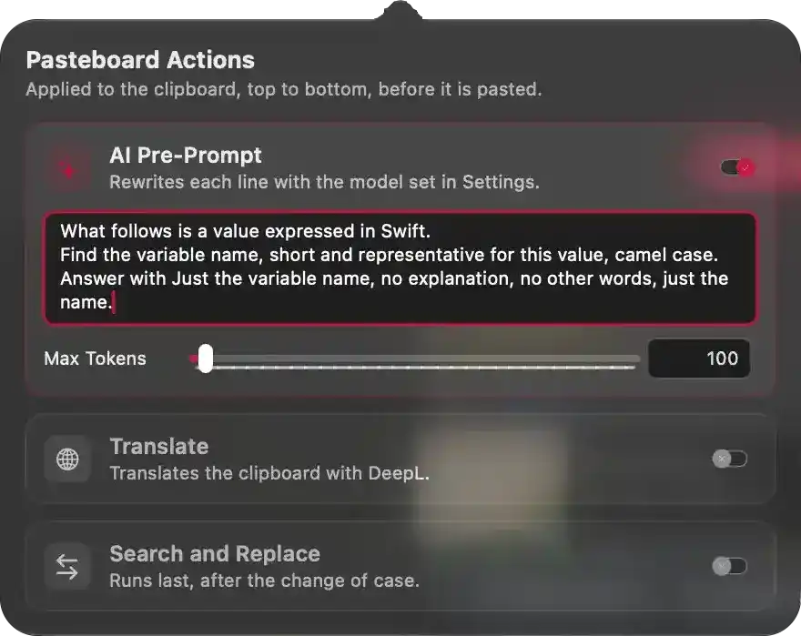 Defines the sequence of transformations applied to clipboard content before it i