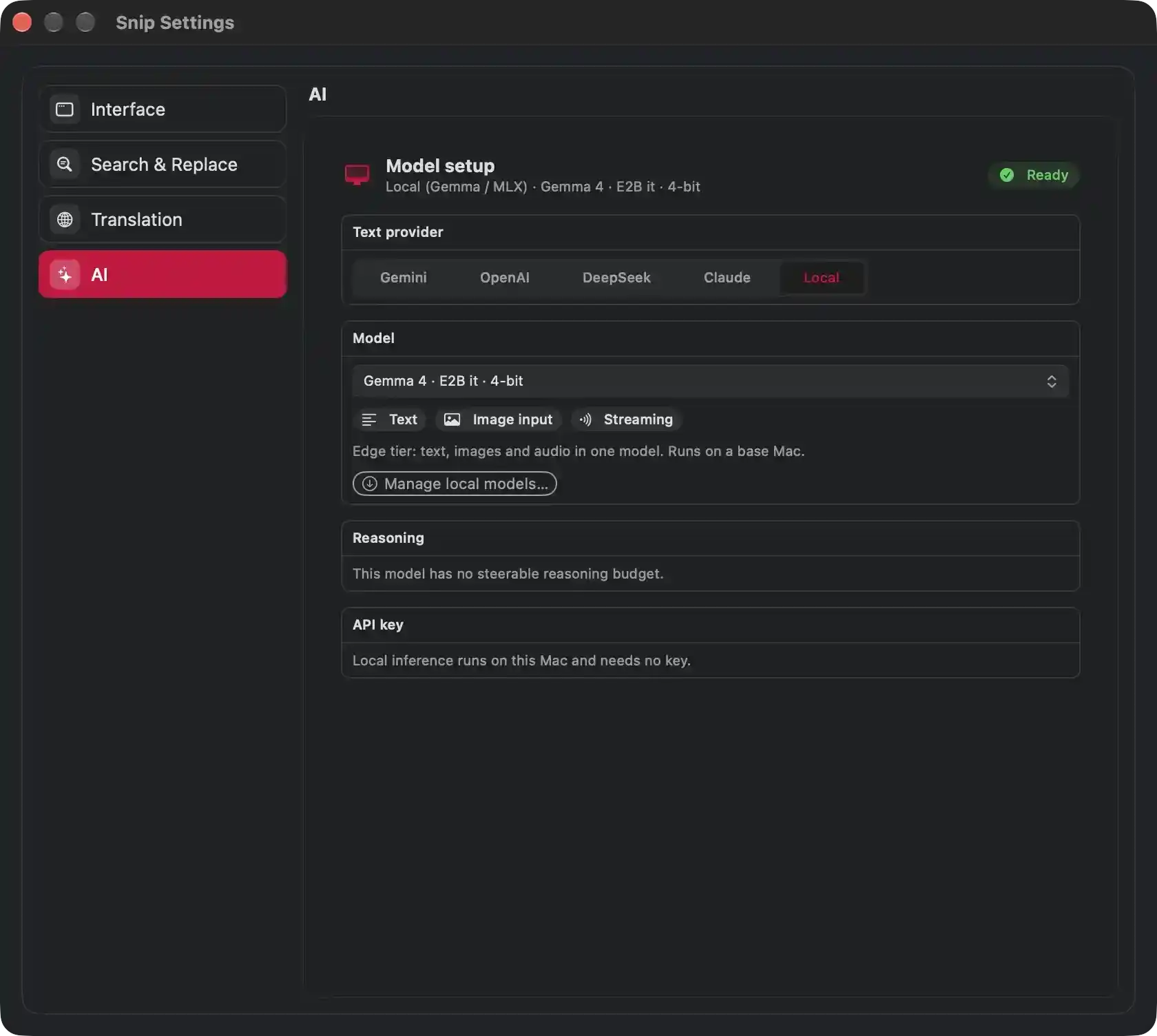 Configures the language-model engine used by Snip's AI pre-processing, i.e. the 