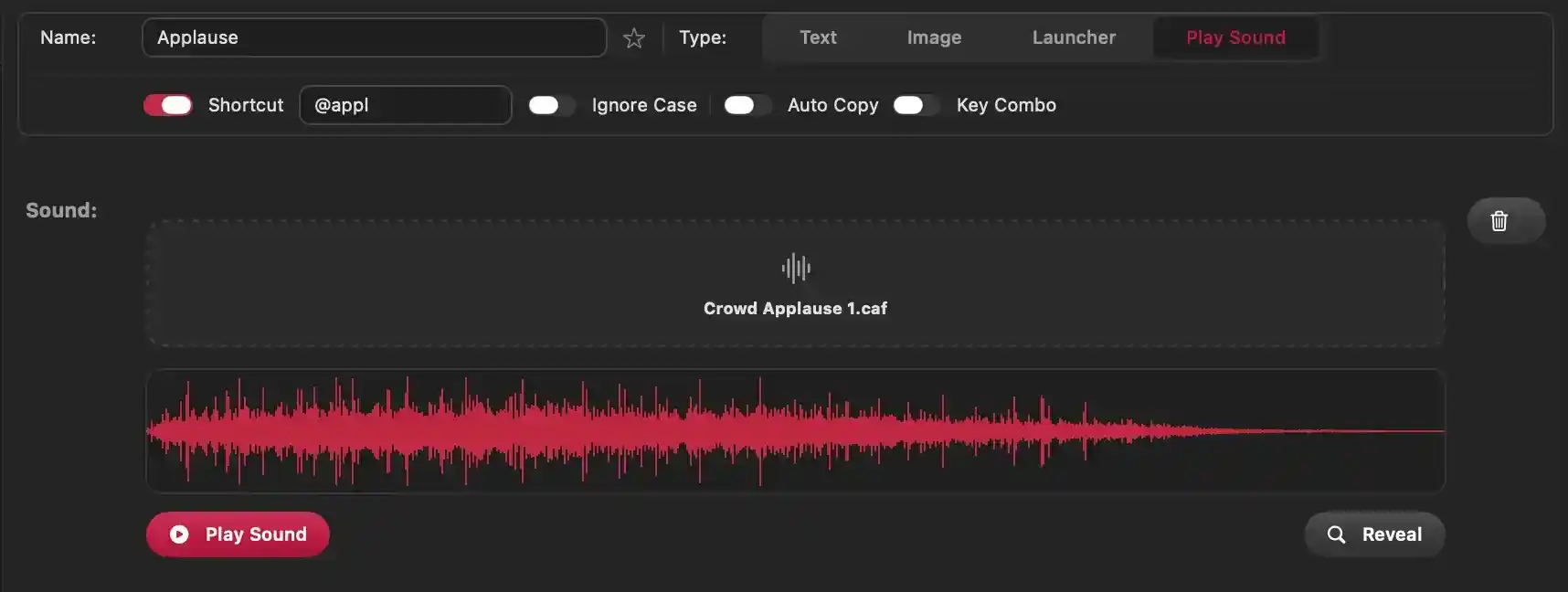 Configures a single sound snippet — the audio asset it plays, how it is triggere