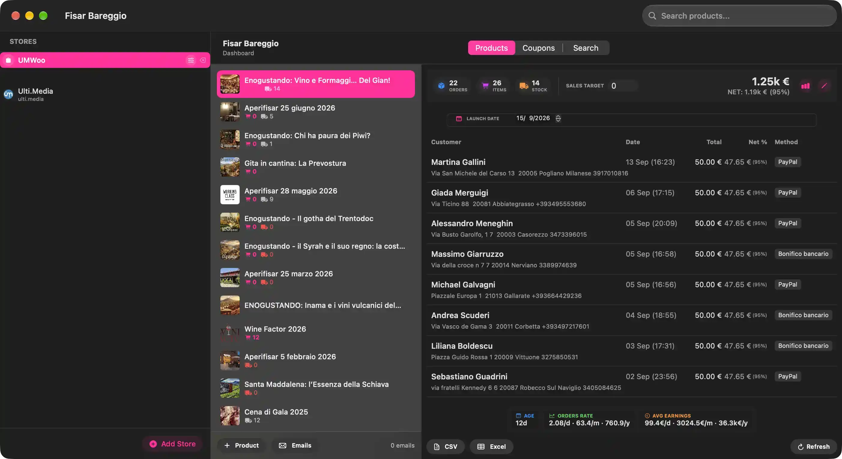 ## Store Sidebar

- **STORES** labels the list of configured WooCommerce connect