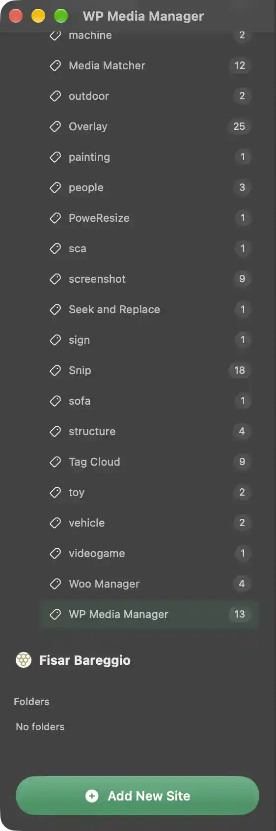 Sidebar Tag Filter, Site Folders, and Site Creation